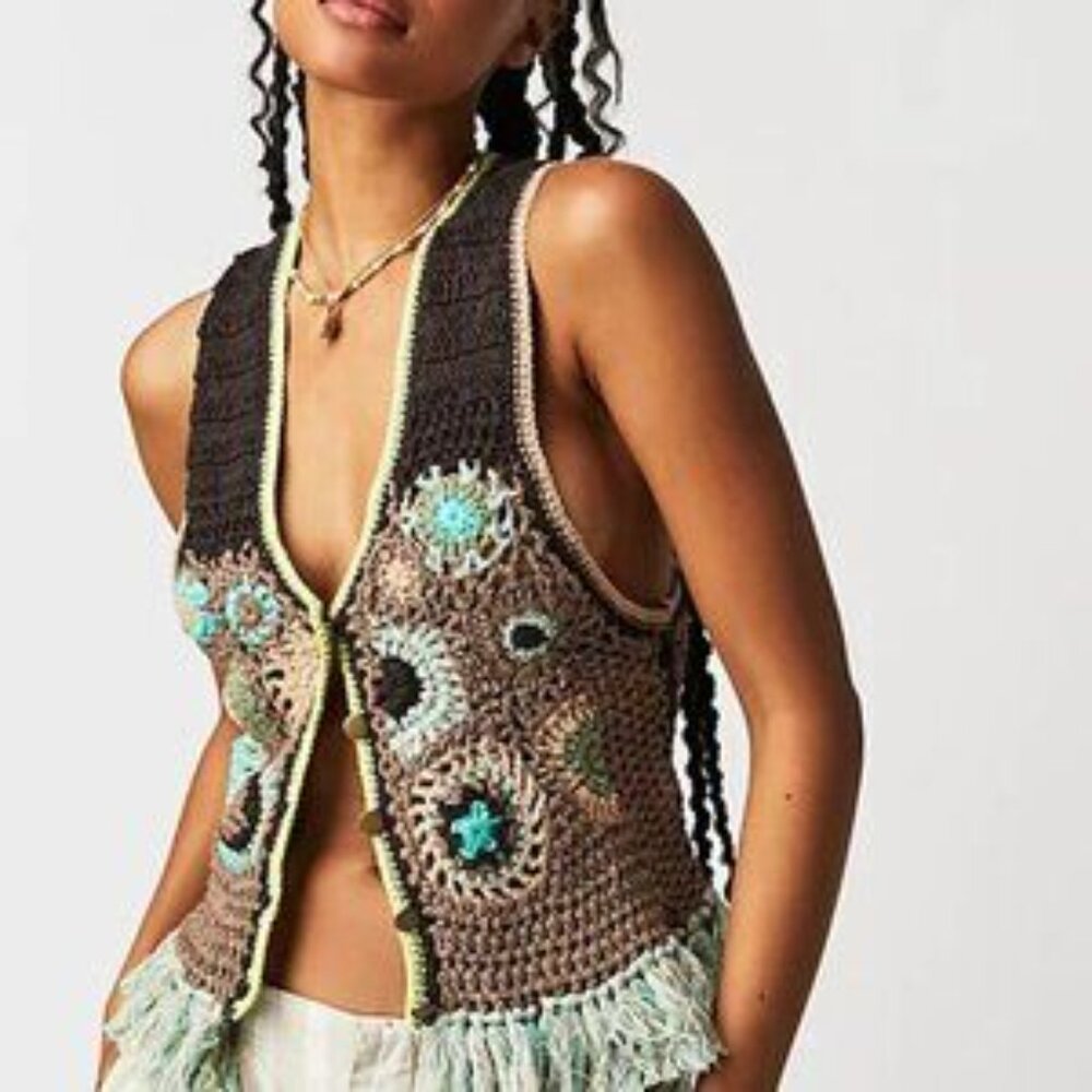 Free People Desert Rose Crochet Vest Size XS